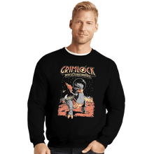 Load image into Gallery viewer, Shirts Crewneck Sweater, Unisex / Small / Black Space Pulp Robot Dinosaur Hero
