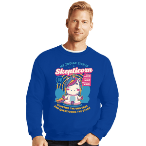 Daily_Deal_Shirts Crewneck Sweater, Unisex / Small / Royal Blue Scepticorn