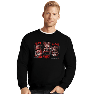 Daily_Deal_Shirts Crewneck Sweater, Unisex / Small / Black Eat Prey Love