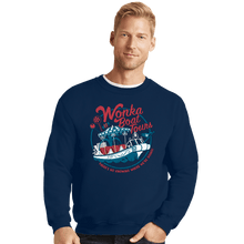Load image into Gallery viewer, Secret_Shirts Crewneck Sweater, Unisex / Small / Navy Wonka Boat Tours!
