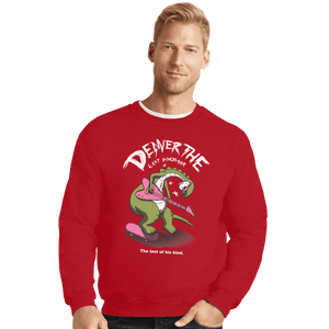 Shirts Crewneck Sweater, Unisex / Small / Red Last Dinosaur Vs The World