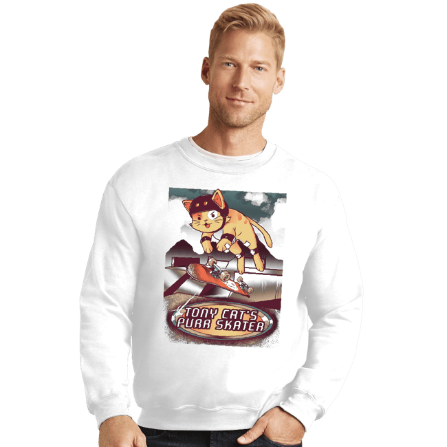 Secret_Shirts Crewneck Sweater, Unisex / Small / White Purr Skater