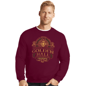 Shirts Crewneck Sweater, Unisex / Small / Maroon Golden Hall Pilsner