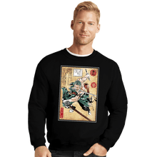 Load image into Gallery viewer, Daily_Deal_Shirts Crewneck Sweater, Unisex / Small / Black Pirate Hunter Woodblock
