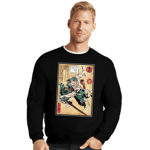 Daily_Deal_Shirts Crewneck Sweater, Unisex / Small / Black Pirate Hunter Woodblock