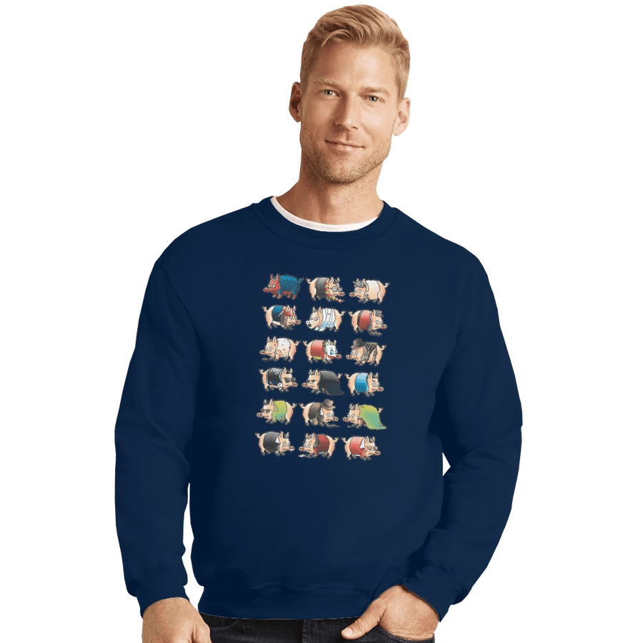 Shirts Crewneck Sweater, Unisex / Small / Navy Pig Movies