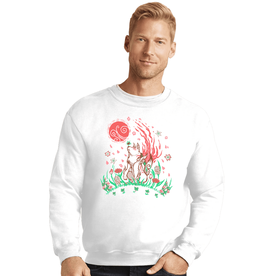 Secret_Shirts Crewneck Sweater, Unisex / Small / White Wolf Blossoming Breeze