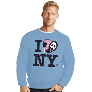 Daily_Deal_Shirts Crewneck Sweater, Unisex / Small / Powder Blue Ghostface Loves NY