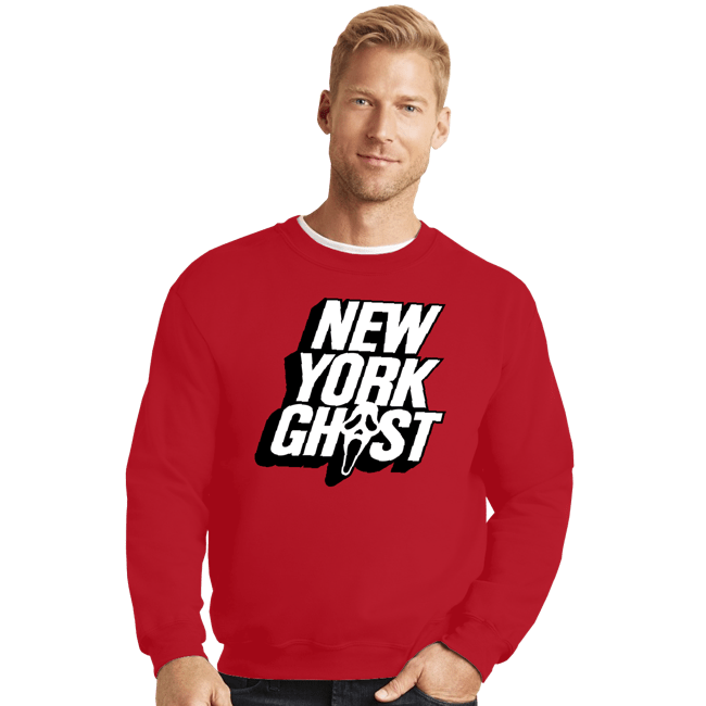 Daily_Deal_Shirts Crewneck Sweater, Unisex / Small / Red New York Ghost