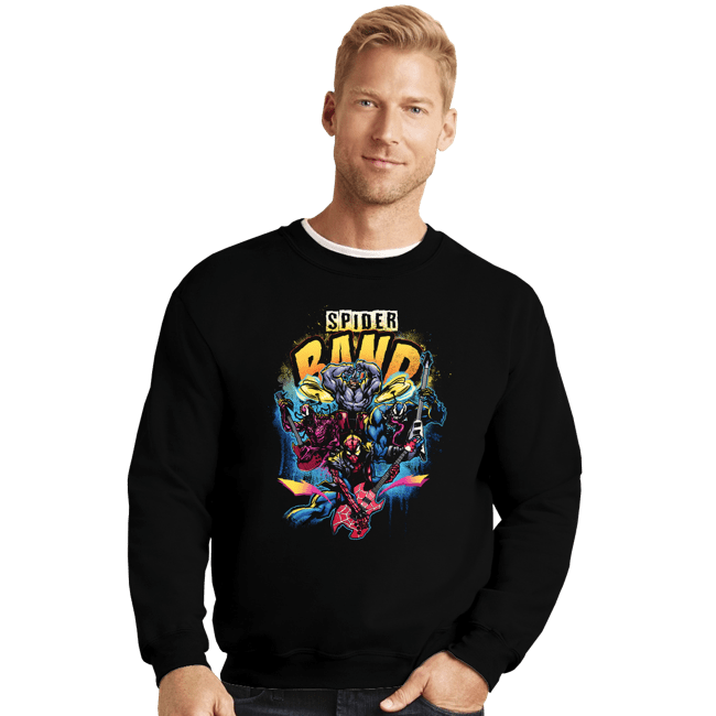 Daily_Deal_Shirts Crewneck Sweater, Unisex / Small / Black Spider Band