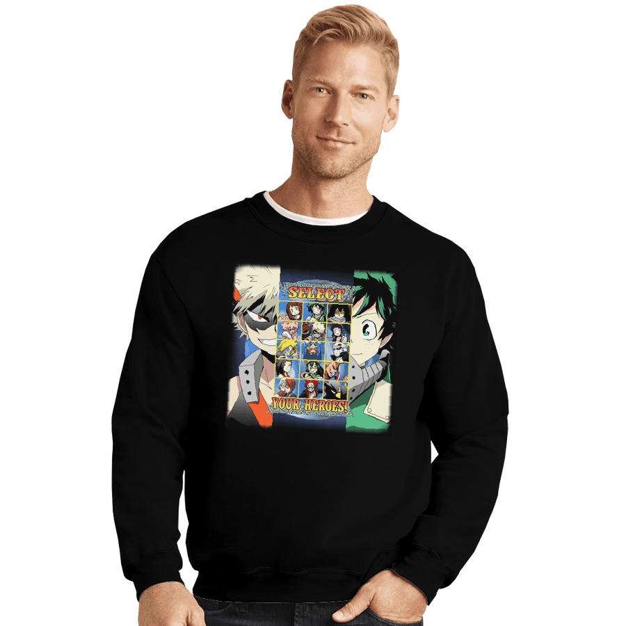 Shirts Crewneck Sweater, Unisex / Small / Black Hero Select