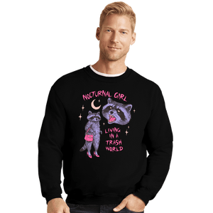 Daily_Deal_Shirts Crewneck Sweater, Unisex / Small / Black Nocturnal Girl