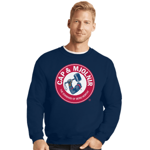 Shirts Crewneck Sweater, Unisex / Small / Navy Cap And Mjolnir
