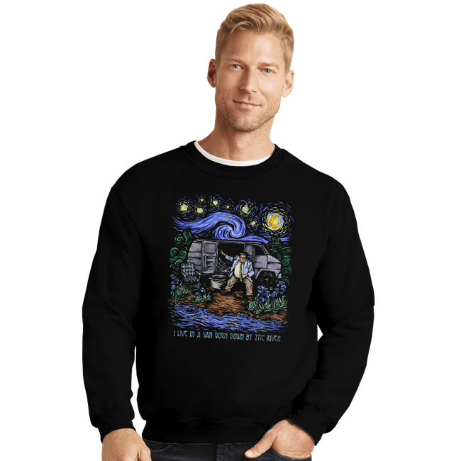 Daily_Deal_Shirts Crewneck Sweater, Unisex / Small / Black I Live In A Van Gogh