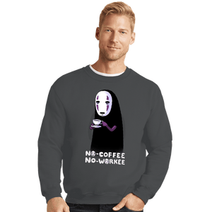 Daily_Deal_Shirts Crewneck Sweater, Unisex / Small / Charcoal No Face No Coffee