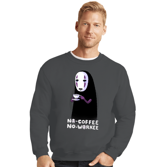 Daily_Deal_Shirts Crewneck Sweater, Unisex / Small / Charcoal No Face No Coffee