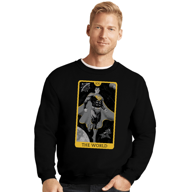 Daily_Deal_Shirts Crewneck Sweater, Unisex / Small / Black JL Tarot - The World