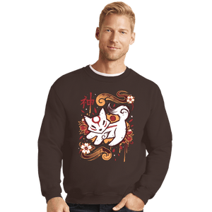 Last_Chance_Shirts Crewneck Sweater, Unisex / Small / Dark Chocolate Floral Wolf Spirit