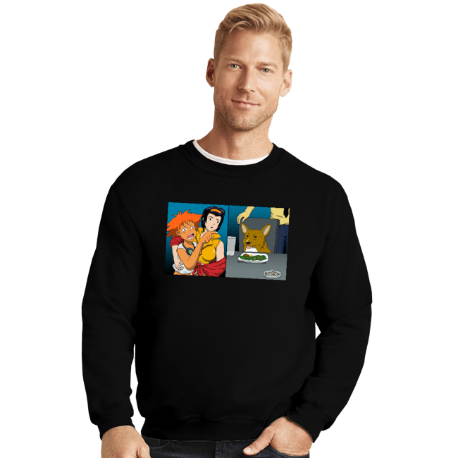 Secret_Shirts Crewneck Sweater, Unisex / Small / Black Women Yelling At Data Dog