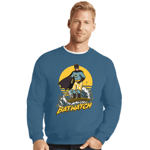 Daily_Deal_Shirts Crewneck Sweater, Unisex / Small / Indigo Blue Batwatch