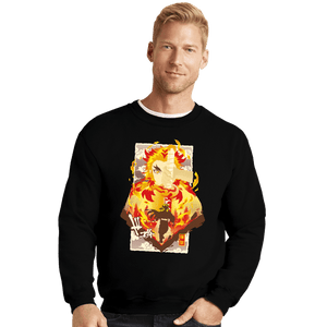 Shirts Crewneck Sweater, Unisex / Small / Black Flame Kyojuro