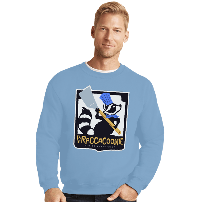 Daily_Deal_Shirts Crewneck Sweater, Unisex / Small / Powder Blue La Raccacoonie