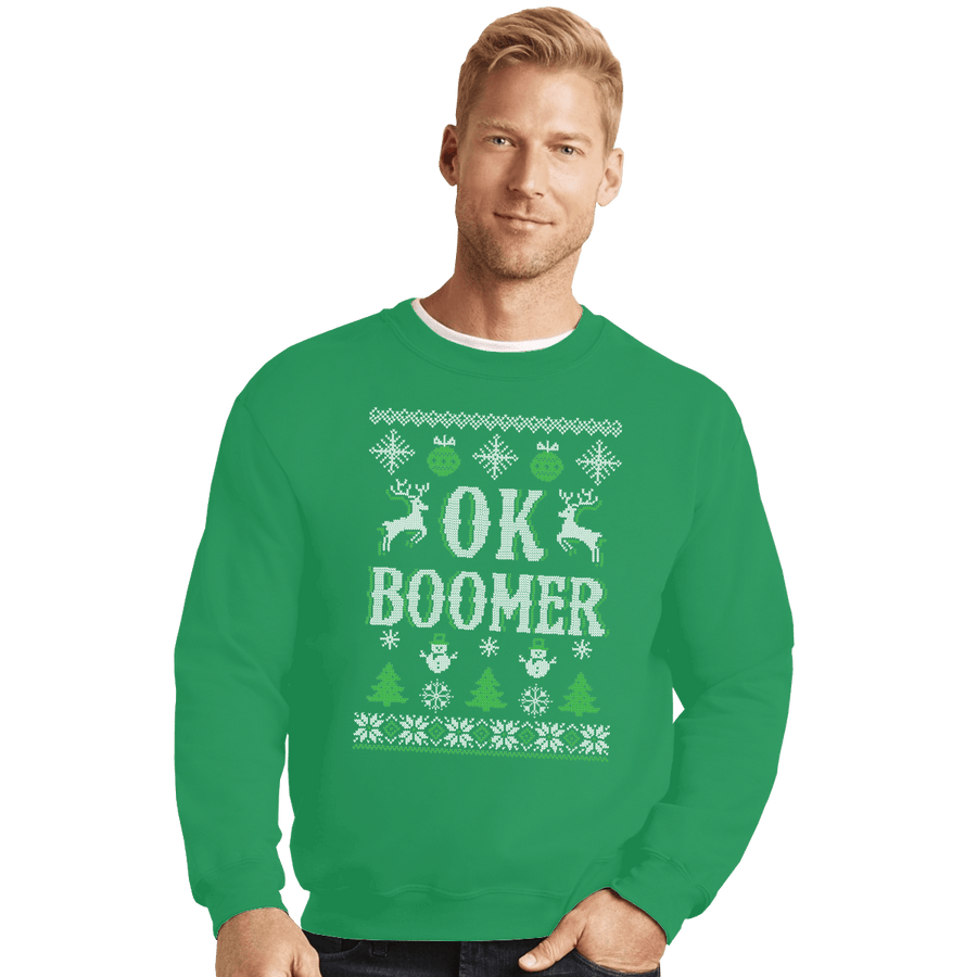 Shirts Crewneck Sweater, Unisex / Small / Irish Green OK Zoomer Ugly Christmas Sweater