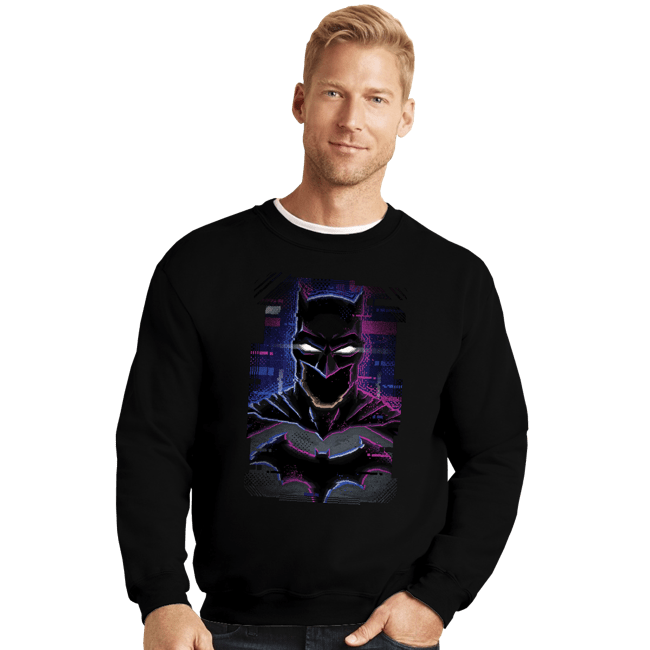 Daily_Deal_Shirts Crewneck Sweater, Unisex / Small / Black Glitch Batman