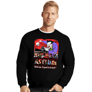 Daily_Deal_Shirts Crewneck Sweater, Unisex / Small / Black Greetings From The Asylum