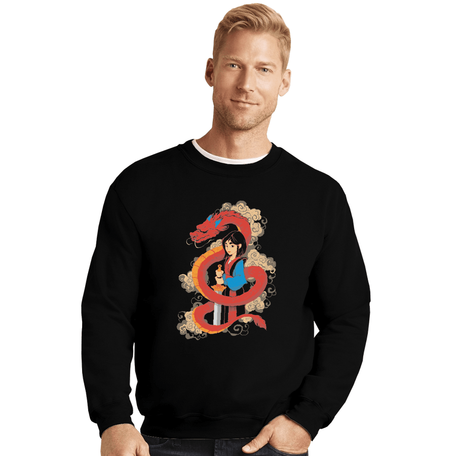 Shirts Crewneck Sweater, Unisex / Small / Black Mulan And The Dragon