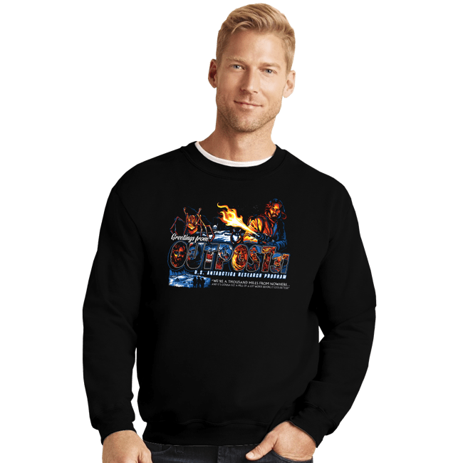 Daily_Deal_Shirts Crewneck Sweater, Unisex / Small / Black Greetings From Outpost 31