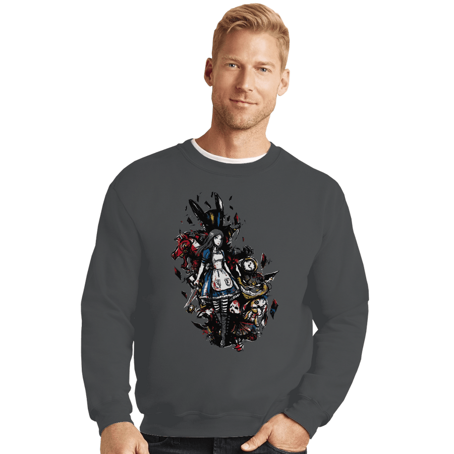 Secret_Shirts Crewneck Sweater, Unisex / Small / Charcoal Alice In Madness