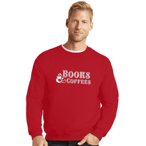 Secret_Shirts Crewneck Sweater, Unisex / Small / Red Books & Coffee