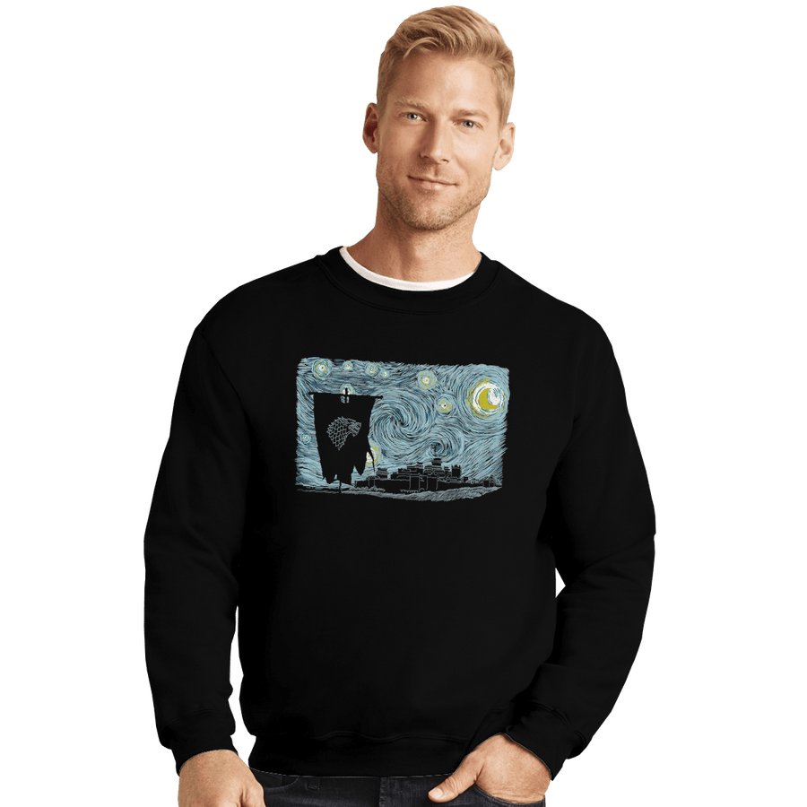 Shirts Crewneck Sweater, Unisex / Small / Black Starry DireWolf