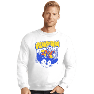 Shirts Crewneck Sweater, Unisex / Small / White Penguin Sledding