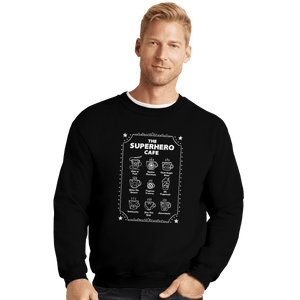 Shirts Crewneck Sweater, Unisex / Small / Black Superhero Cafe