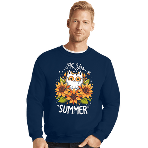 Daily_Deal_Shirts Crewneck Sweater, Unisex / Small / Navy Summer Kitten Sniffles