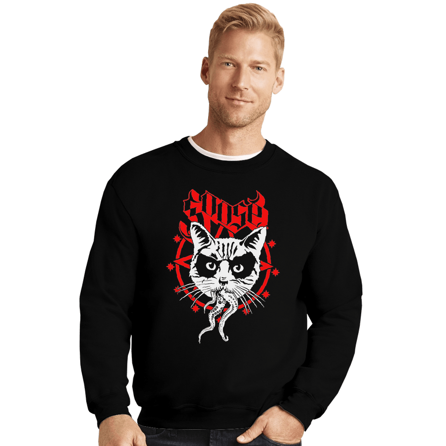 Shirts Crewneck Sweater, Unisex / Small / Black Black Metal Cat