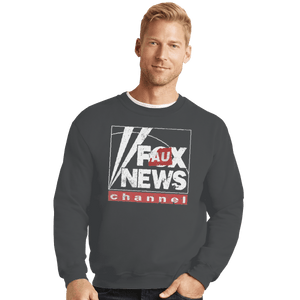 Shirts Crewneck Sweater, Unisex / Small / Charcoal Faux News
