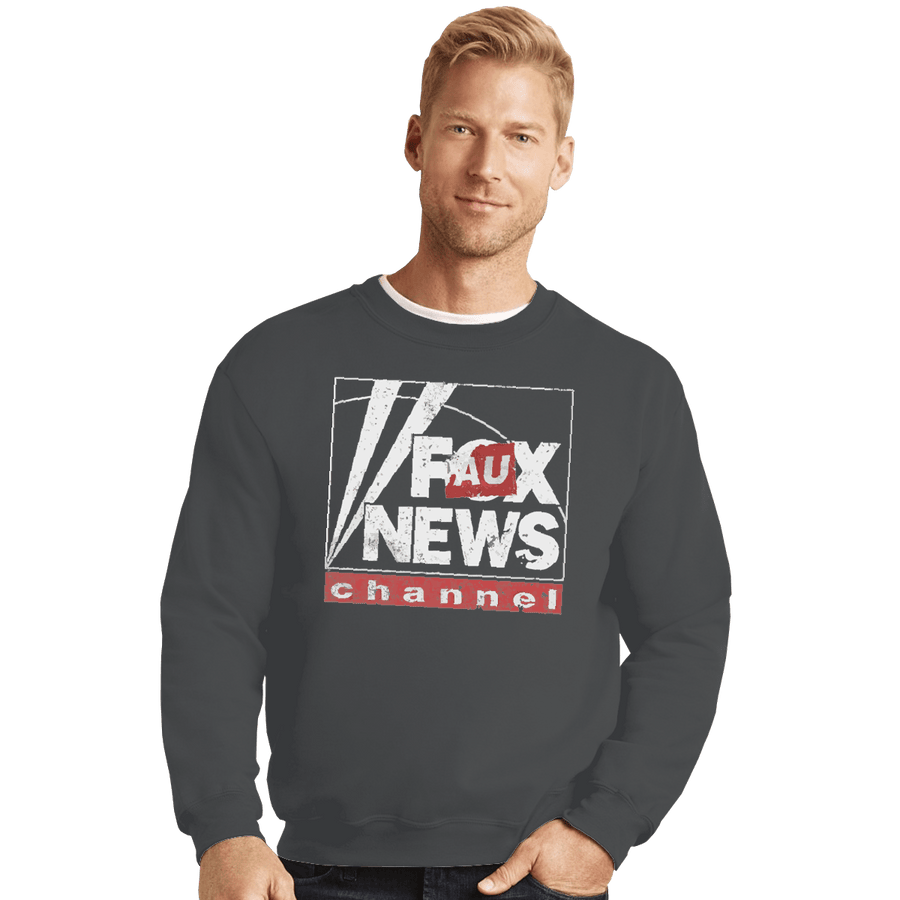 Shirts Crewneck Sweater, Unisex / Small / Charcoal Faux News