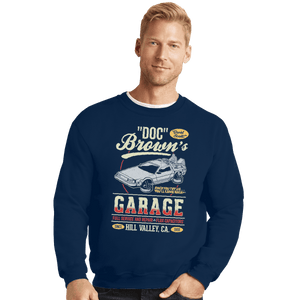 Shirts Crewneck Sweater, Unisex / Small / Navy Doc Brown's Garage
