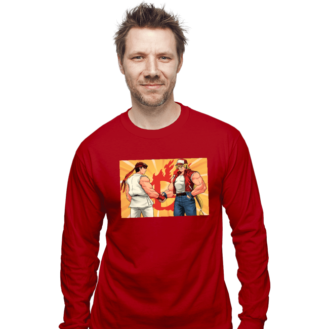 Shirts Long Sleeve Shirts, Unisex / Small / Red Famous Handshake