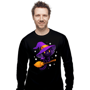 Secret_Shirts Long Sleeve Shirts, Unisex / Small / Black Witch Cat