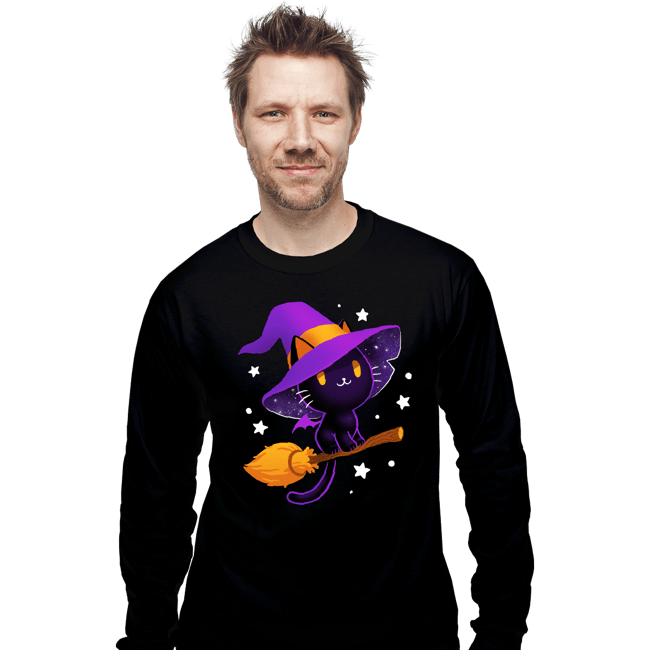 Secret_Shirts Long Sleeve Shirts, Unisex / Small / Black Witch Cat