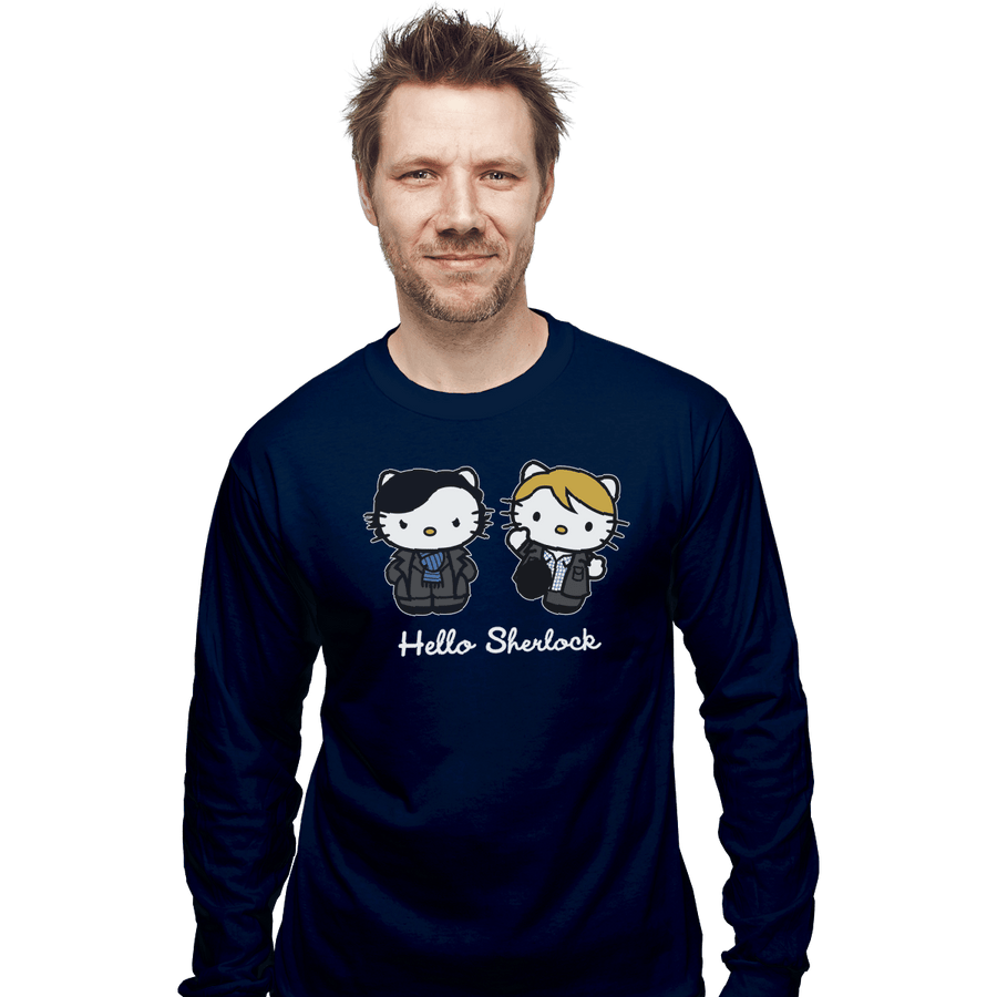 Shirts Long Sleeve Shirts, Unisex / Small / Navy Hello Sherlock