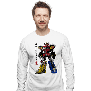 Daily_Deal_Shirts Long Sleeve Shirts, Unisex / Small / White Mighty Morphin Megazord Sumi-e