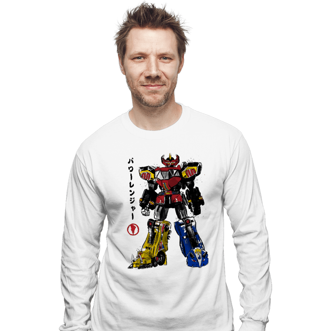 Daily_Deal_Shirts Long Sleeve Shirts, Unisex / Small / White Mighty Morphin Megazord Sumi-e