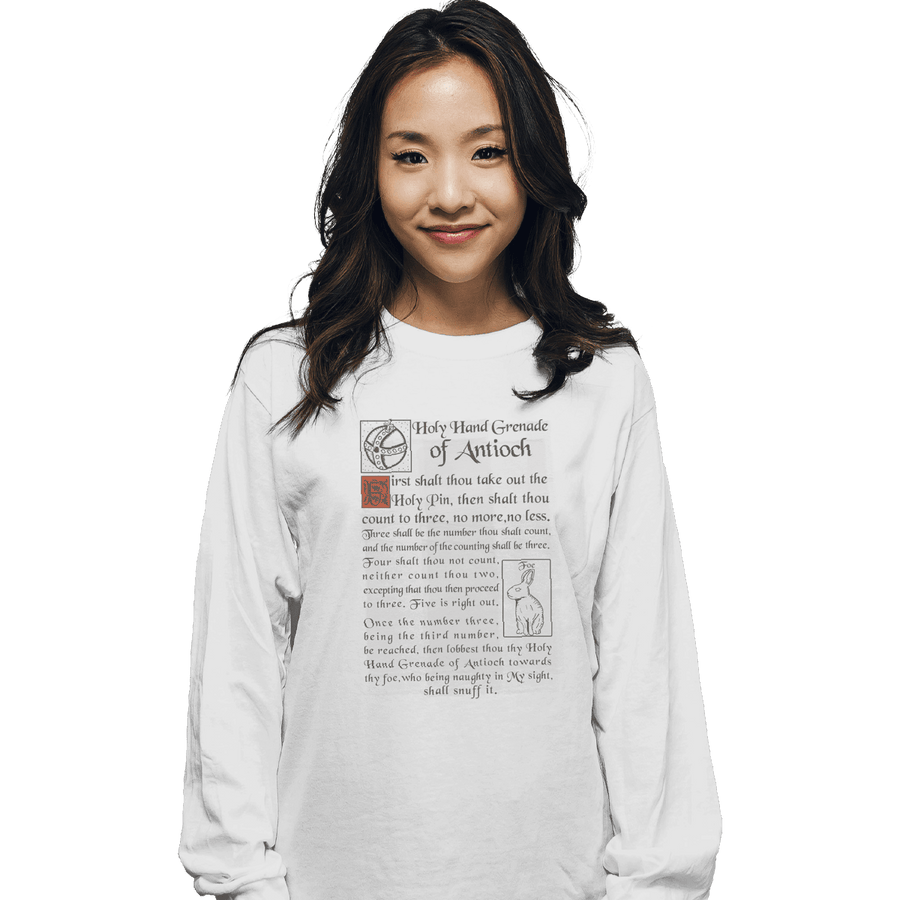 Shirts Long Sleeve Shirts, Unisex / Small / White Holy Hand Grenade Script