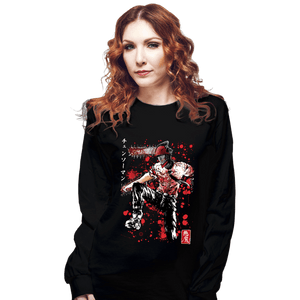 Daily_Deal_Shirts Long Sleeve Shirts, Unisex / Small / Black Chainsaw Sumi-E