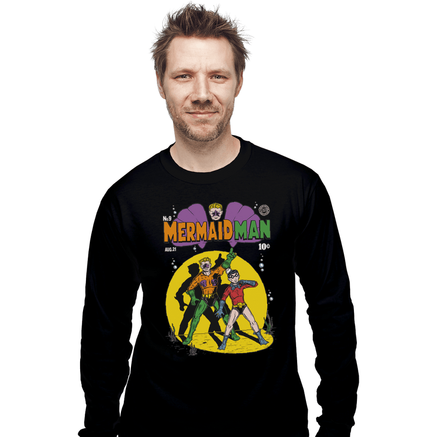 Shirts Long Sleeve Shirts, Unisex / Small / Black Mermaid Man